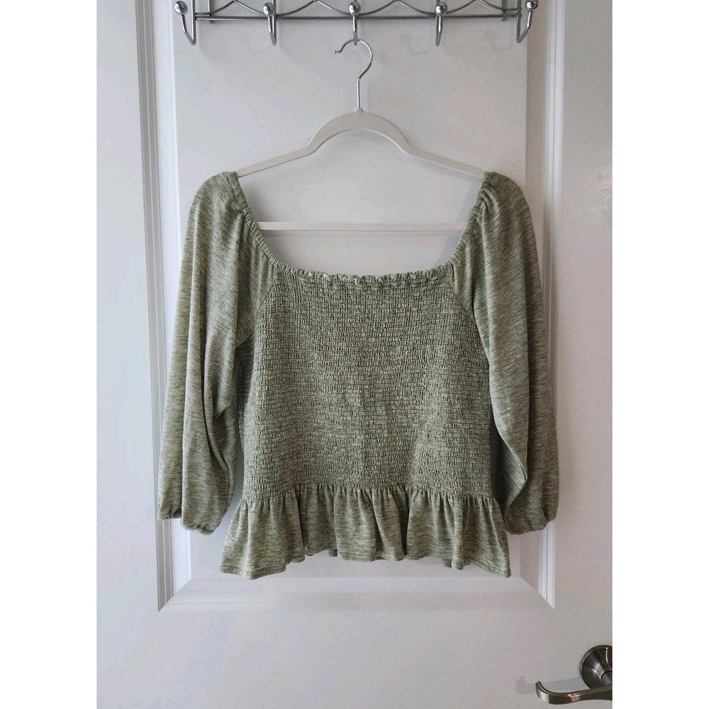 Jessica Simpson Women's Sherrie Smocked Peplum Top sage green Size S